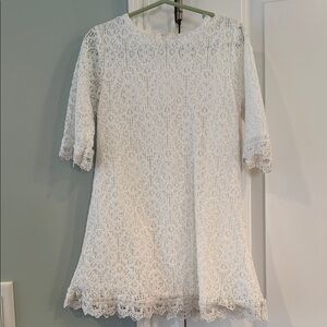 Amazon White Sheath Dress with Cuffed Short Sleeves Crew Neck